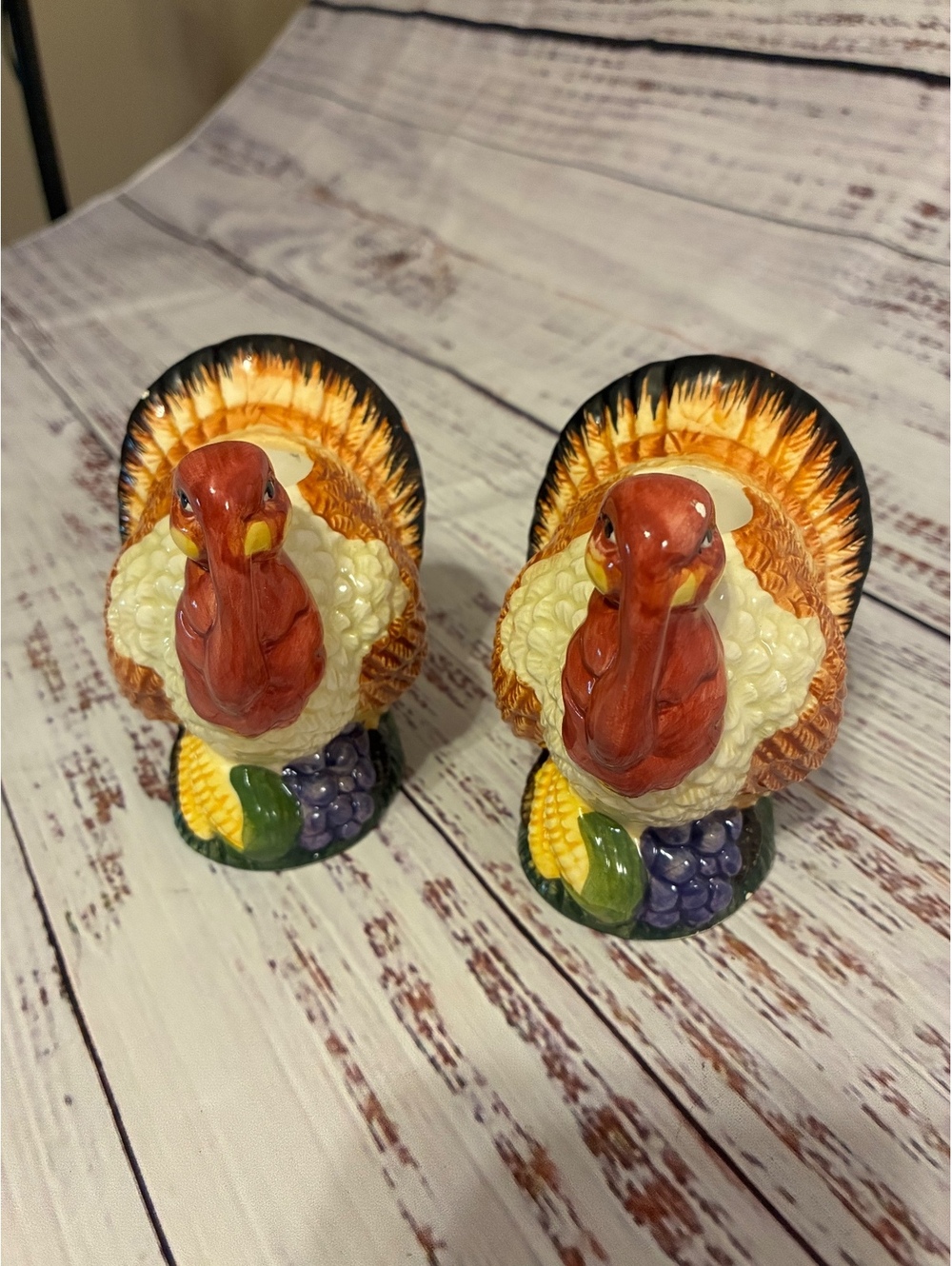 Vintage ceramic turkey candle holders pair Thanksgiving decor